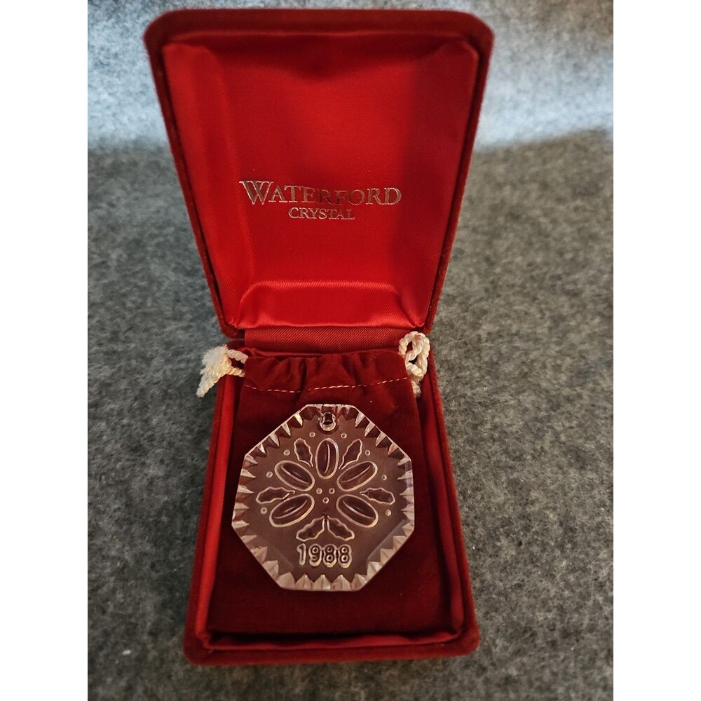 1988 Waterford Crystal 5 Golden Rings 12 Days of Christmas Ornament, Box & Pouch